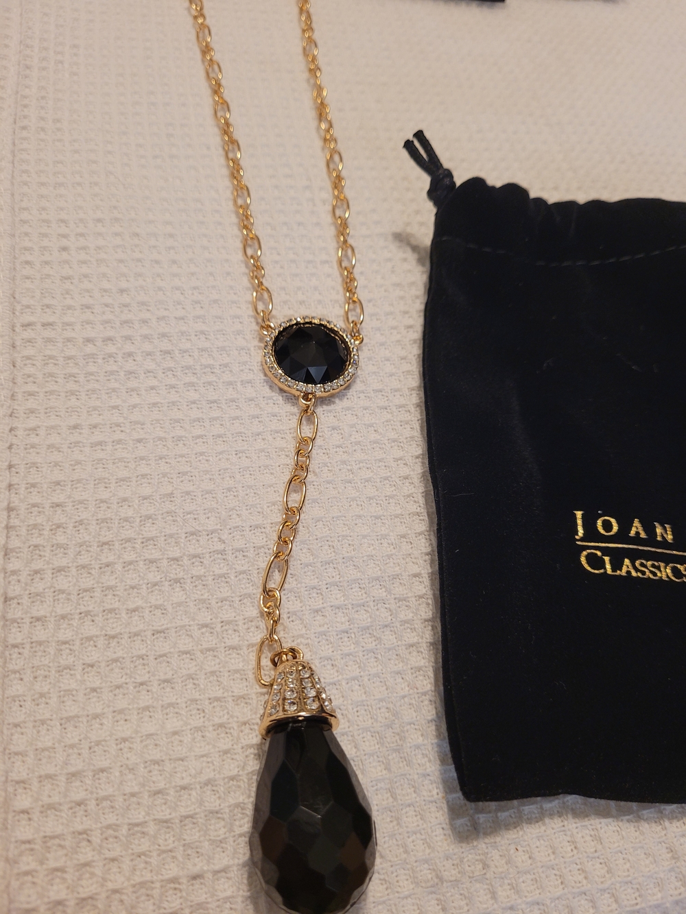 NIB Joan Rivers Classics Collection Black Lucite Crystal Y-Drop 20" Necklace - Picture 7 of 7